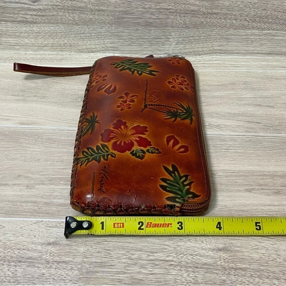 Hawaii Tropical Embossed Leather Wallet Wristlet